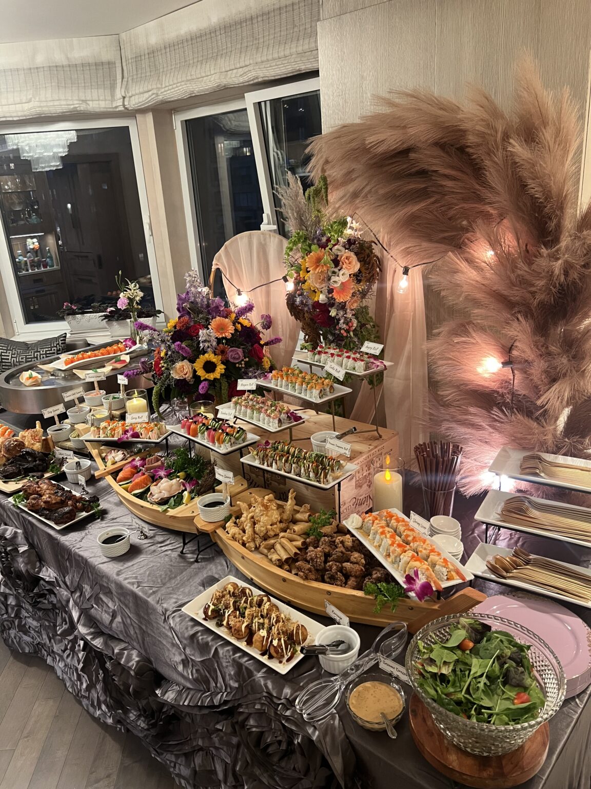 Decorated party with sushi and more